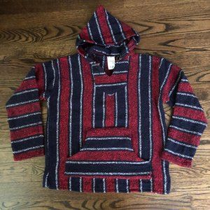 SUNSPECS Drug Rug Hoodie Poncho Surfer Pullover Red, Navy & White - Size Medium
